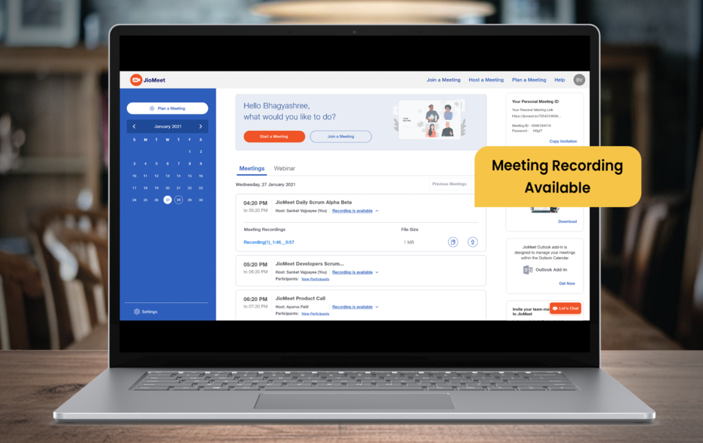 Meeting recordings are available on JioMeet Web