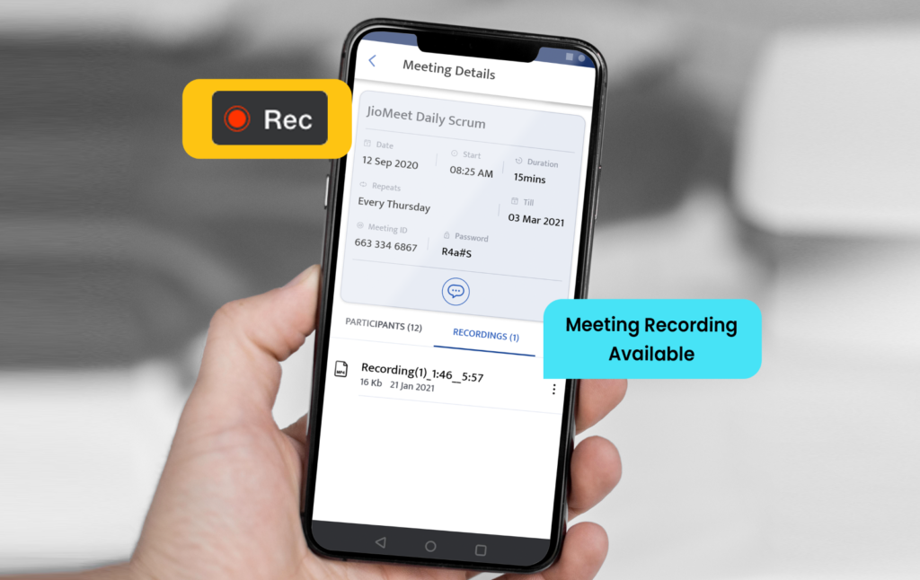 Meeting recordings on mobile app are available on JioMeet 